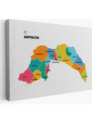 Trezon Antalya Ili ve Ilçeler Haritası Dekoratif Kanvas Tablo 1269