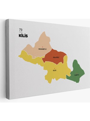 Trezon Kilis Ili ve Ilçeler Haritası Dekoratif Kanvas Tablo 1389