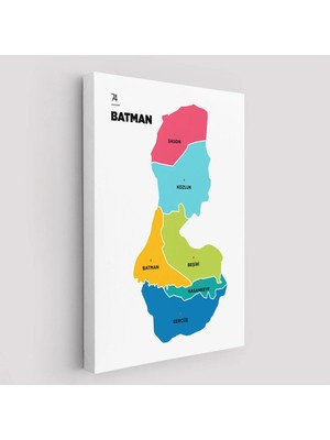 Trezon Batman Ili ve Ilçeler Haritası Dekoratif Kanvas Tablo 1285