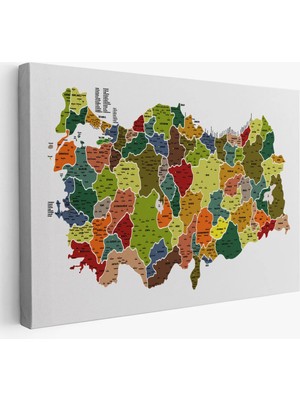 Trezon Türkiye Haritası Kanvas Tablo Il ve Ilçeli Ayrıntılı Eğitici Dekoratif Tablo 3028