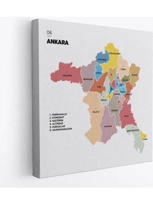 Trezon Ankara Ili ve Ilçeler Haritası Dekoratif Kanvas Tablo 1265