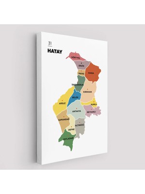 Trezon Hatay Ili ve Ilçeler Haritası Dekoratif Kanvas Tablo 1355