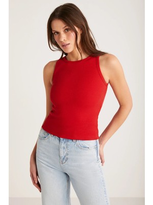 TeknoKapsül Ethıquet Modest Selena Kadın Regular Fit Normal Kalıp Kalın Askılı Sıfır Kollu Örme Kırmızı Atlet