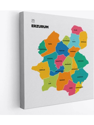 Trezon Erzurum Ili ve Ilçeler Haritası Dekoratif Kanvas Tablo 1336