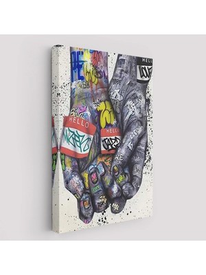 Trezon Banksy Tarzı Kanvas Duvar Sanatı, Graffiti El Duvar Posteri Kanvas TABLO-5311