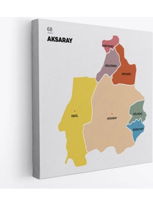 Trezon Aksaray Ili ve Ilçeler Haritası Dekoratif Kanvas Tablo 1259