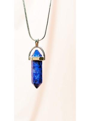 Royaleks Lapis  Lazuli Doğal Taşı Zincirli El Yapımı Tasarımlı Kolye Uç: 3,5 cm Zincir: 20 cm Kutulu