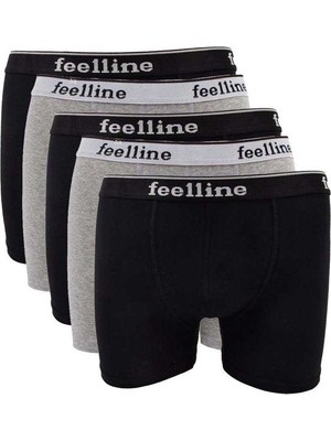 5 Adet Feelline Siyah ve Gri Pamuklu Doğal Likralı Erkek Boxer