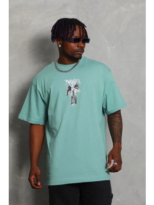 Tarz Yeri Erkek Baskılı T-Shirt Kısa Kol Bisiklet Yaka Regular Fit Tişört - Mint Yeşili