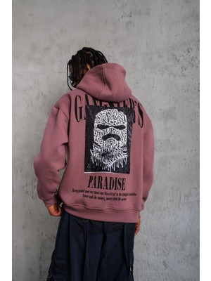 Tarz Yeri Erkek 3 Iplik Pamuklu Kapüşonlu Baskılı Cepli Oversize Sweatshirt Hoodie - Gül Kurusu