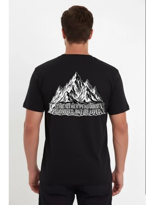 Erkek T-Shirt Nihilist Penguen Baskılı Bisiklet Yaka Kısa Kol Yazlık Tişört - Siyah