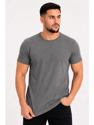 Tarz Yeri Erkek Basic Tişört Bisiklet Yaka Kısa Kol Günlük Yazlık Slim Fit T-Shirt - Antrasit