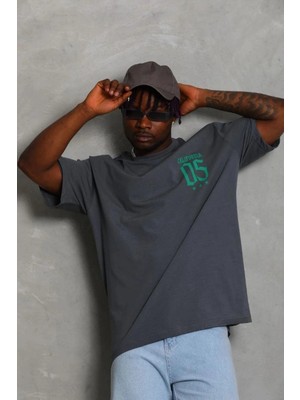 Tarz Yeri Erkek Baskılı T-Shirt Kısa Kol Bisiklet Yaka Regular Fit Rahat Tişört - Füme