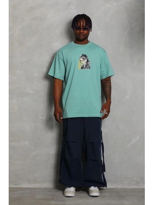 Tarz Yeri Erkek Baskılı T-Shirt Kısa Kol Bisiklet Yaka Regular Fit Tişört - Mint Yeşili