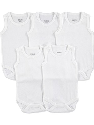 TeknoKapsül Ebebek Hello Baby Bebek Basic Ribana Bisiklet Yaka 5li Atlet Body - Beyaz