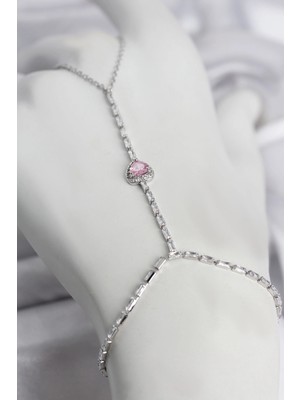 Uravas Store Mey Ithalat® Gümüş Renk Pirinç Zirkon Taşlı Pembe Kalp Model Şahmeran
