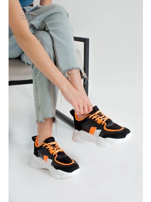 TeknoKapsül Inan Ayakkabı Kadın Siyah&turuncu Sneaker Spor Ayakkabı Y1105