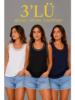 Trend Cojans 3 Lü Kolsuz Sporcu Atlet Seti Yazlık Bisiklet Yakalı - Siyah, Lacivert, Beyaz