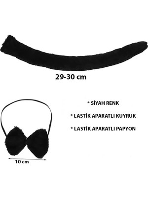 Uravas Store Mey Ithalat® Peluş Siyah Renk Kuyruk ve Papyon Yetişkin Çocuk Uyumlu