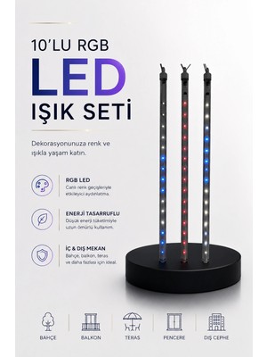 Uravas Store Mey Ithalat® Dekoratif Ortam Aydınlatması Rgb LED 10’lu Çubuk Seti
