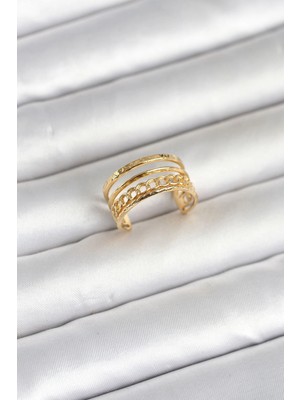 Uravas Store Mey Ithalat® 316L Çelik Gold Renk Zincirli Vintage Model Kadın Yüzük