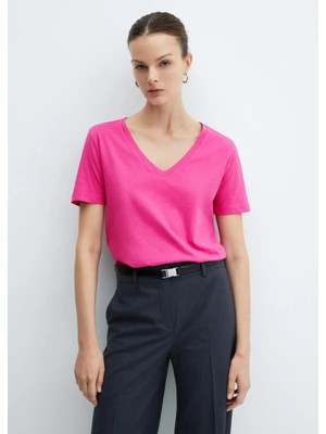 TeknoKapsül Mango %100 Pamuklu V Yaka T-Shirt