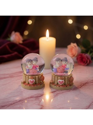 Renas Store Işıklı Mini Kar Küresi - Çift Temalı - Pilli - Dekoratif - Romantik Hediyelik