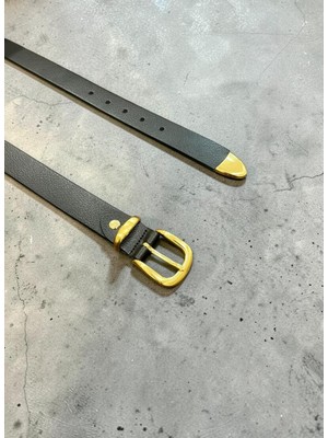 Paşala Leather Unisex Hakiki Deri 3 cm Uç Aksesuarlı Gold Tokalı Kemer Jogger Keten Jean ve Chino Pantolonlarla Uyumlu