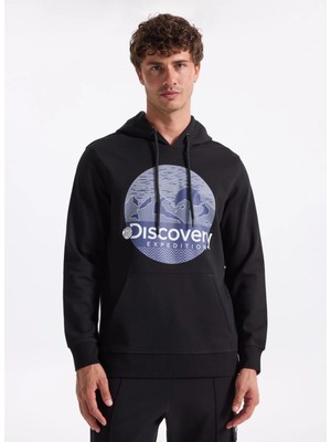 Discovery Expedition D4WM-SWT3257 Siyah Kapüşon Yaka Relaxed Baskılı Erkek Sweatshırt