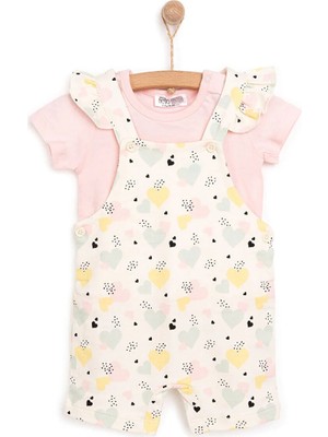 TeknoKapsül Ebebek Hello Baby Hellobaby Basic Kız Kalp Desenli Şort Salopet-Tshirt Kız Bebek
