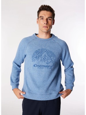 Discovery Expedition D4WM-SWT3281 Mavi Bisiklet Yaka Relaxed Baskılı Erkek Sweatshırt