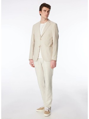 Fabrika Bej Erkek Mono Yaka Slim Fit Çizgili Ceket F4SM-CKT 0729