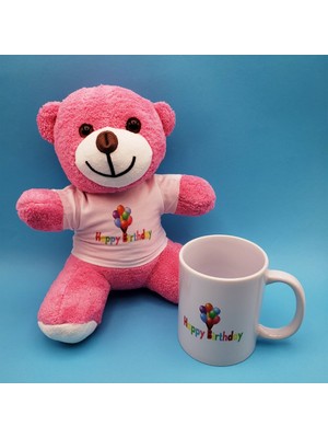 Renas Store Happy Birthday Tasarım Pembe Ayıcık ve Kupa Seti