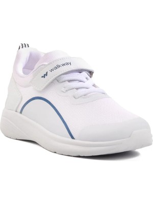 Walkway Beyaz-Lacivert Fileli Cırtlı Hafif Unisex Çocuk Spor Ayakkabı Dera 640 F