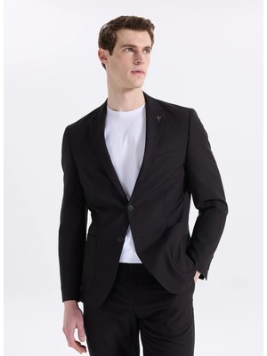 Fabrika Slim Fit Siyah Erkek Çizgili Ceket Napoli- Ft- 2A