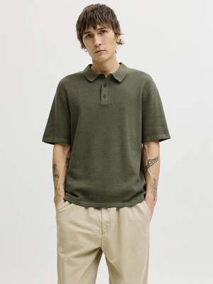Jack & Jones Jack Jones Jjegeorge Knıt Polo Ss Sn Erkek Haki Tshirt 12268281-03