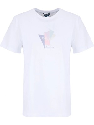 Discovery Expedition D6SL-TST3589 Beyaz Bisiklet Yaka Relaxed Düz Kadın T-Shirt