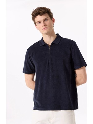 Fabrika Düz Lacivert Erkek Polo T-Shirt F5SM-TST 2776