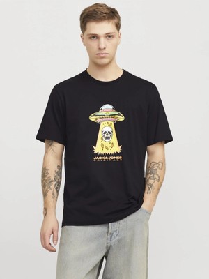 Jack & Jones Jack Jones Joranatomy Skull Tee Ss Crew Neck Ln Erkek Siyah Tshirt 12272966-02