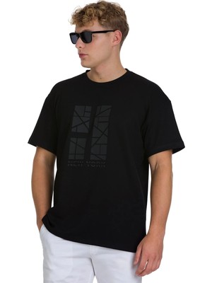 Hatemoğlu Siyah Regular Fit Bisiklet Yaka Oversize Tişört