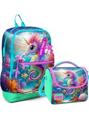 Coral High 2li Set Denizatı Desenli Okul Çantası Beslenme 23772