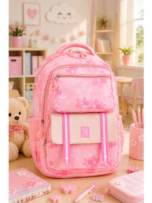Wander Bag B-24 Kız Çocuk Ilkokul Ortaokul Okul Çantası Çiçek Desenli Ortopedik Sırt Çantası