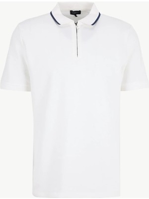 Fabrika Beyaz Erkek Slim Fit Jakarlı Polo T-Shirt F6SM-TST 2057