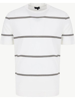 Fabrika Beyaz Erkek Bisiklet Yaka Slim Fit Çizgili Kazak F6SM-KZK 2301