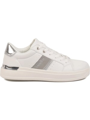 United Colors Of Benetton Bej Gümüş Bağcıklı Cilt Memory Foam Unisex Spor Ayakkabı BNI-12074 G