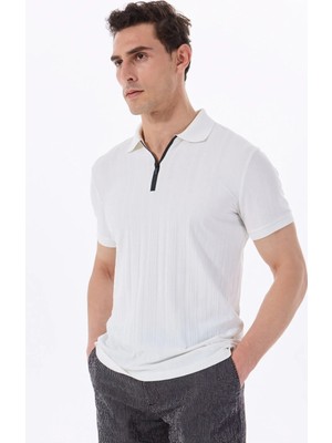Fabrika Polo Yaka Düz Ekru Erkek T-Shirt Dax