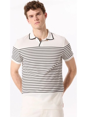 Fabrika Polo Yaka Çizgili Beyaz Erkek T-Shirt Porter