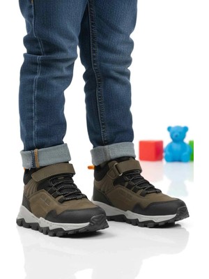 Cool Haki Gri Cırtlı Kaymaz Unisex Cırtlı Çocuk Bot Doruk P