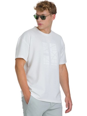 Hatemoğlu Beyaz Regular Fit Bisiklet Yaka Oversize Tişört