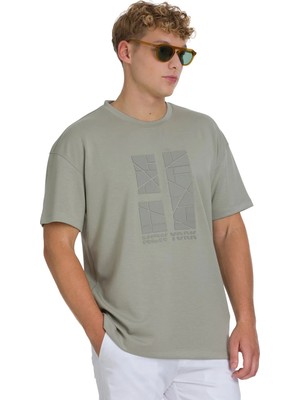 Hatemoğlu Haki Regular Fit Bisiklet Yaka Oversize Tişört